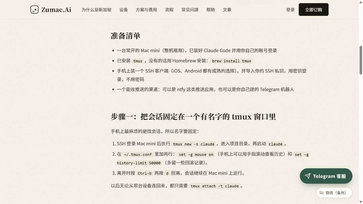 远程 Mac 上的 tmux 常驻会话配置步骤